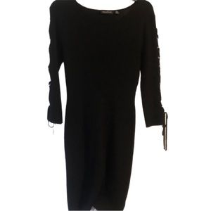 Nina Leonard Black Tie Sleeve Midi Dress Medium